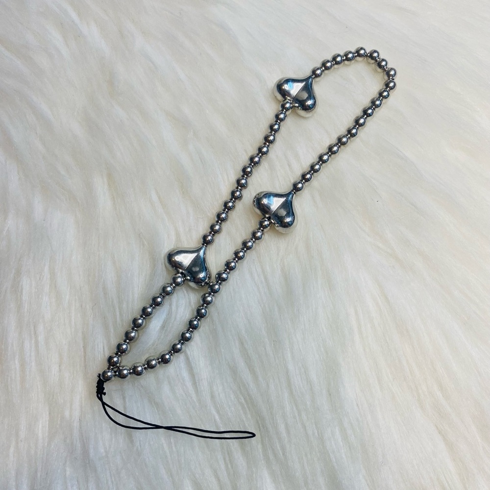 Beaded silver heart phone lanyards phone charm strap